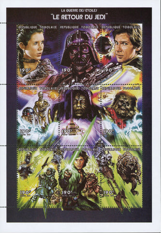 The Return of the Jedi Star Wars Movie Back Sov. Sheet of 9 Stamps Mint NH