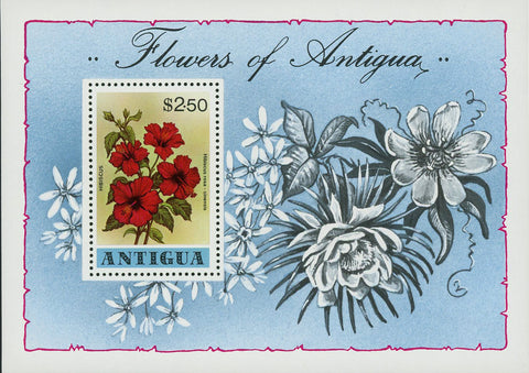 Flowers Stamp of Antigua Hibiscus Rose Mallow Souvenir Sheet MNH