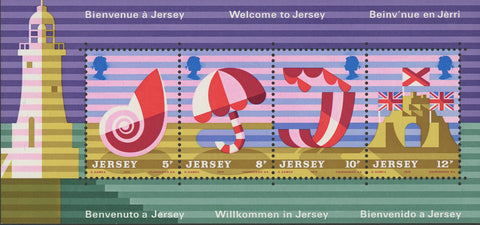 Welcome to Jersey Beach Castle Sov. Sheet of 4 Stamps MNH