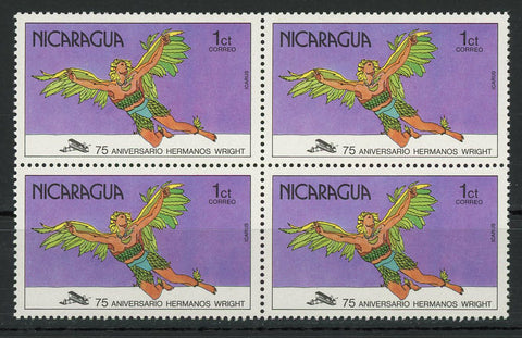 Nicaragua Wright Brothers Anniversary Cinema Block of 4 Stamps MNH