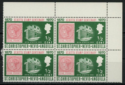 St. Kiss Stamp Centenary One Penny Block of 4 Stamps MNH