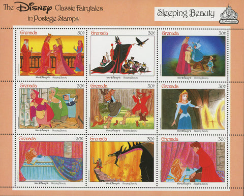 Disney Classics Fairytales Sleeping Beauty Cartoons S/S of 9 Stamps MNH