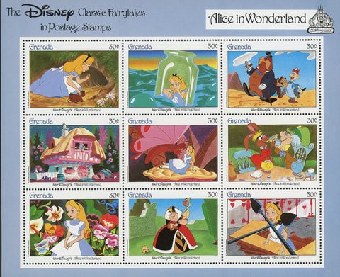 Disney Classics Fairytales Alice in Wonderland Cartoons S/S of 9 Stamps MNH