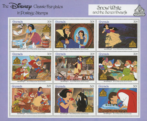 Disney Classics Fairytales Snow White and the Seven Dwarfs S/S of 9 Stamps MNH