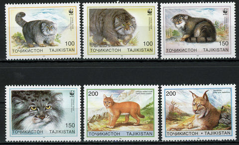 Tajikistan Cat Pet Felis Chaus Felis Lynx Serie Set of 6 Stamps MNH