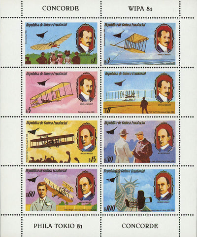 Orville and Wilbur Wright Brothers Flight Airplane S/S of 8 Stamps MNH