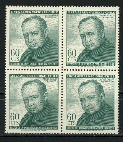 Chile Mons. Carlos Casanueva Rector Univ. Catolica Block of 4 Stamps MNH