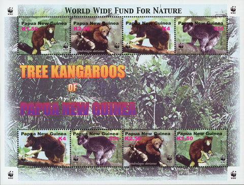 Kanguroos of Papua New Guinea Wild Animal WWF Souvenir Sheet of 8 Stamps MNH