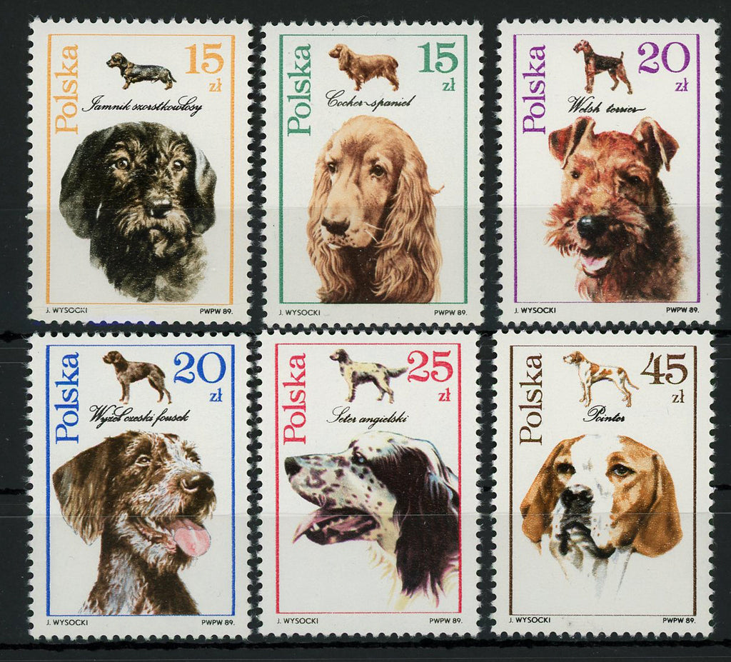 Poland Dog Animal Pet Cocker Spaniel Pointer Terrier Serie Set of 6 Stamps MNH