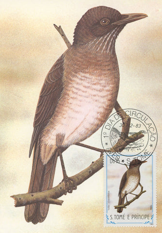 First Day Cover Postcard Bird Toldo Turdus Olivaceofuscus 1983