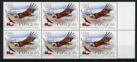 Chile EXFIL 2018 Philatelic Exposition Condor Vultur Bird Block of 6 Mint NH MNH