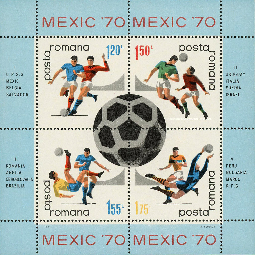 Romania Soccer Stamp Sport Mexico '70 Souvenir Sheet of 4 Stamps MNH
