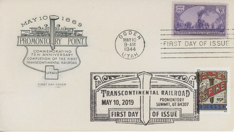 FDC Transcontinental Railroad First Day Cover 2019 Promontory Summit Golden Spik