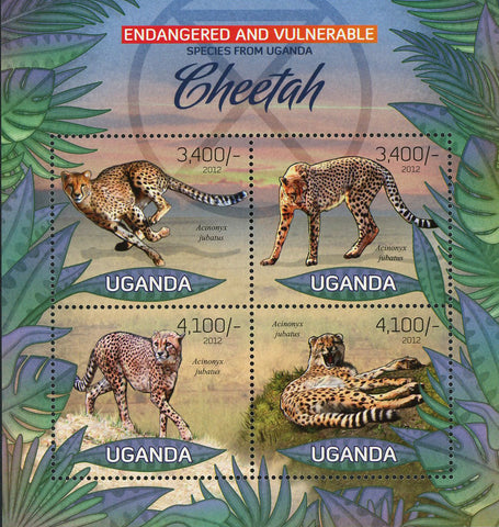 Cheetah Stamp Wild Animal Endangered Species Souvenir Sheet of 4 Mint NH