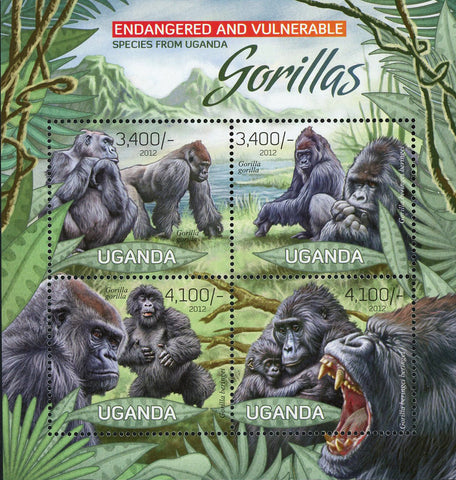 Gorilla Stamp Wild Animal Endangered Species Souvenir Sheet of 4 Mint NH