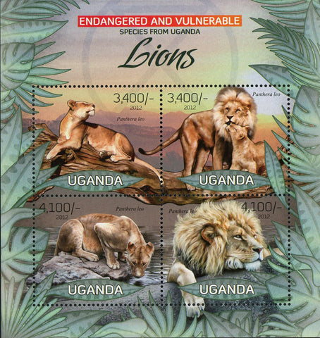 Lion Stamp Wild Animal Endangered Species Souvenir Sheet of 4 Mint NH
