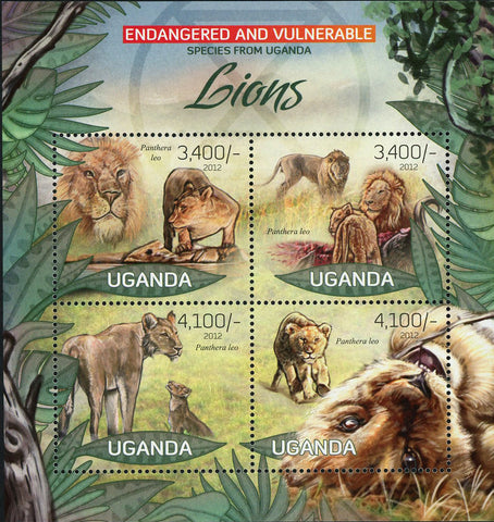 Lion Stamp Wild Animal Vulnerable Species Souvenir Sheet of 4 Mint NH