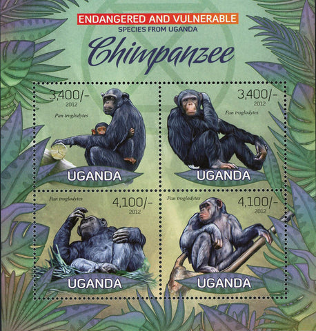 Chimpanzee Stamp Wild Animal Vulnerable Species Souvenir Sheet of 4 Mint NH