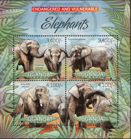Elephant Stamp Wild Animal Endangered Species Souvenir Sheet of 4 Mint NH