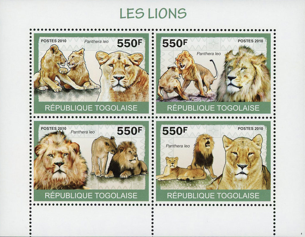 Lion Stamp Wild Animal Fauna Panthera Leo Souvenir Sheet of 4 Mint NH