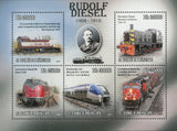 Rudolf Diesel Stamp Transportation Locomotive Souvenir Sheet of 5 Mint NH
