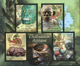 Aztec Civilization Stamp Empire Triple Alliance Art Mask Sculpture Souvenir Shee