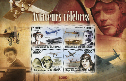 Aviator Stamp William Boeing Charles Lindbergh Souvenir Sheet of 4 Mint NH