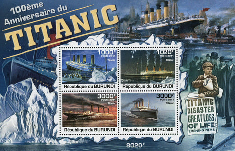 Titanic Stamp Cruise Ship Ocean Historical Event Souvenir Sheet of 4 Mint NH