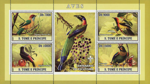 Bird Stamp Parrot Manakin Scouting Souvenir Sheet of 4 Mint NH