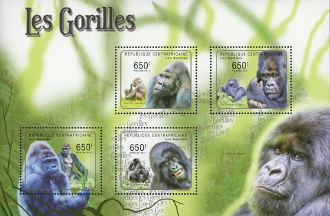 Gorilla Stamp Wild Animal Gorilla Beringei Souvenir Sheet of 4 Mint NH