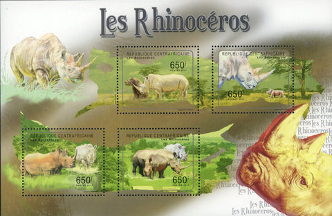 Rhino Stamp Rhinoceros Wild Animal Souvenir Sheet of 4 Mint NH
