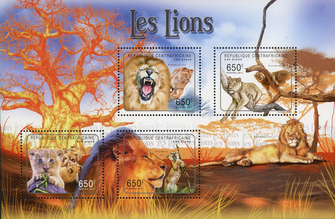 Lion Stamp Mammal Panthera Leo Wild Animal Souvenir Sheet of 4 Mint NH