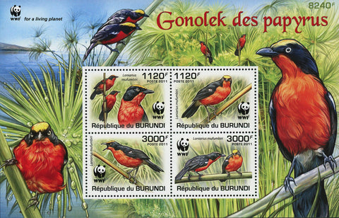 Bird Stamp Papyrus Gonolek Africa WWF Souvenir Sheet of 4 Mint NH
