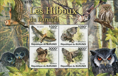 Owl Stamp Bird Tyto Capensis Bubo Africanus Souvenir Sheet of 4 Mint NH