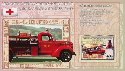 Firefighter Stamp Antique Car Transportation Dennis Light Souvenir Sheet MNH