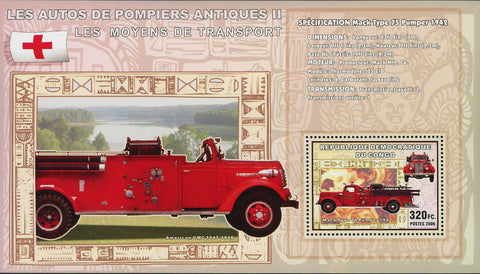 Firefighter Stamp Antique Car Transportation Mack Type 75 Pumper Souvenir Sheet