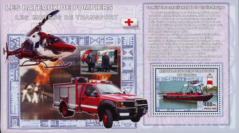 Firefighter Stamp Transportation Car Helicopter Boat Red Cross Souvenir Sheet MN