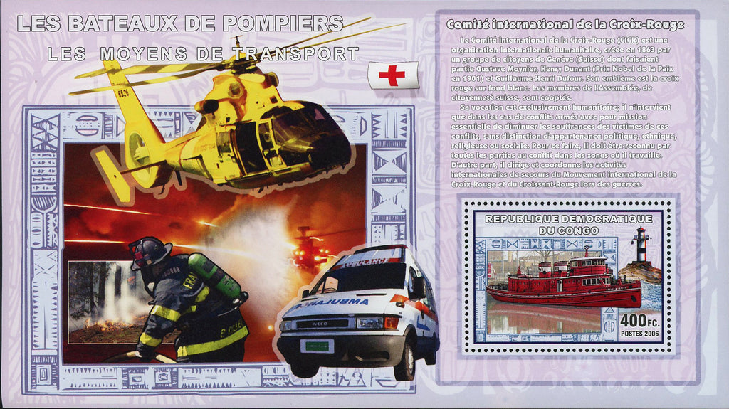 Firefighter Stamp Transportation Ambulance Helicopter Ship Red Cross Souvenir Sh