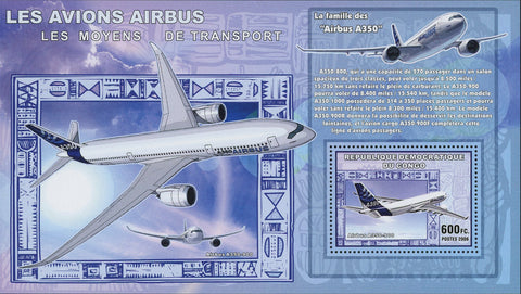 Airplane Stamp Airbus 350 Transportation Aviation Souvenir Sheet MNH