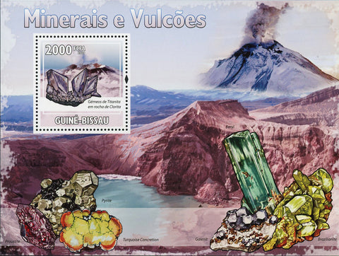 Minerals Stamp Volcano Pyrite Brazilianite Souvenir Sheet MNH