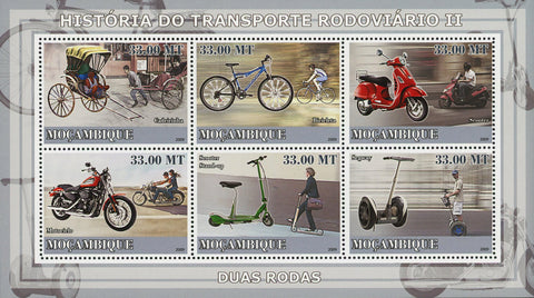 Bike Stamp Two Wheel Transportation Segway Motorcycle Souvenir Sheet of 6 MNH