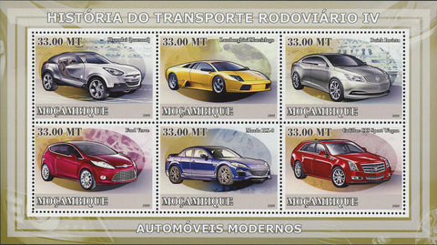Modern Cars Stamp Transportation Lamborghini Mazda Cadillac Souvenir Sheet of 6