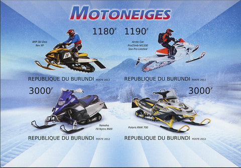 Snowmobile Stamp Snow Bike Motor Sled Transportation Sov. Sheet Imp. of 4 MNH