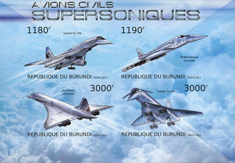 Airplane Stamp Supersonic Concorde Air France British Sov. Sheet Imp of 4 MNH