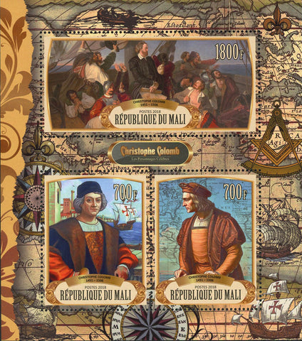 Christopher Columbus Stamp America Travel Conquest Souvenir Sheet of 3 MNH