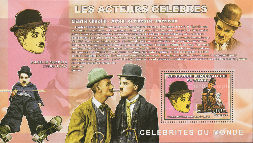 Famous Actor Charles Chaplin Souvenir Sheet Mint NH