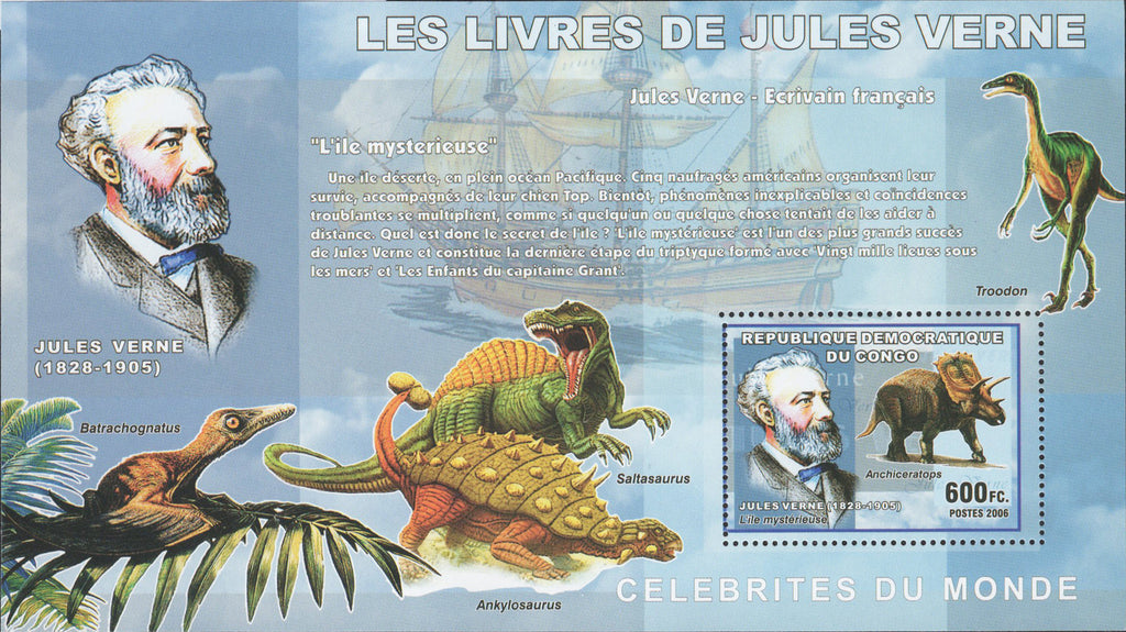 Jules Verne Stamp Books Dinosaurs Souvenir Sheet Mint NH