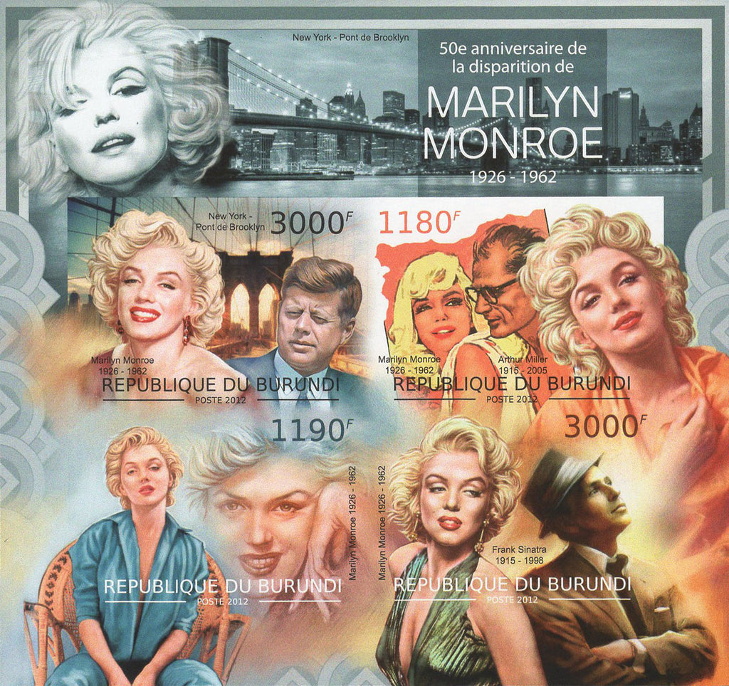 Marilyn Monroe Frank Sinatra Imperforated Souvenir Sheet of 4 Stamps MNH