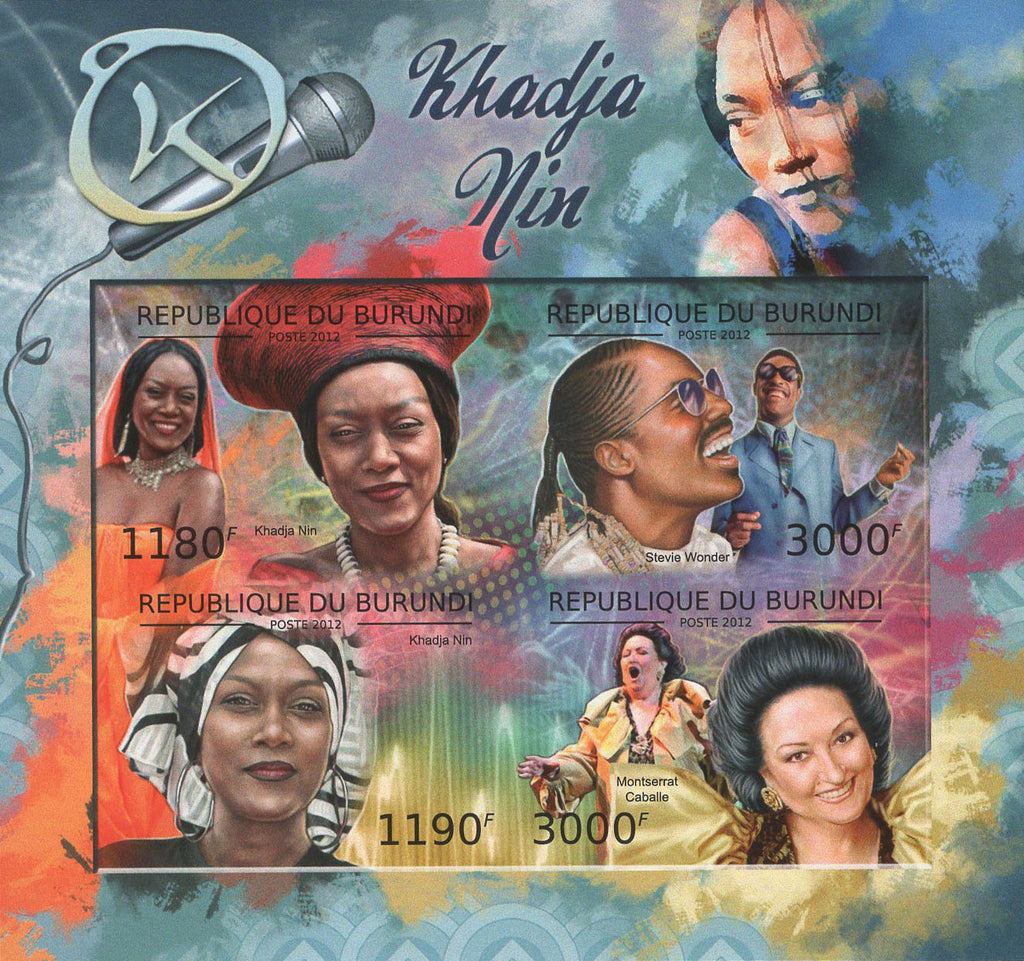 Khadja Nin Stevie Wonder Imperforated Souvenir Sheet of 4 Stamps MNH