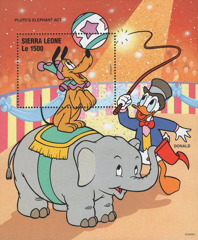 Sierra Leone Pluto's Elephant Act Donald Disney Souvenir Sheet MNH
